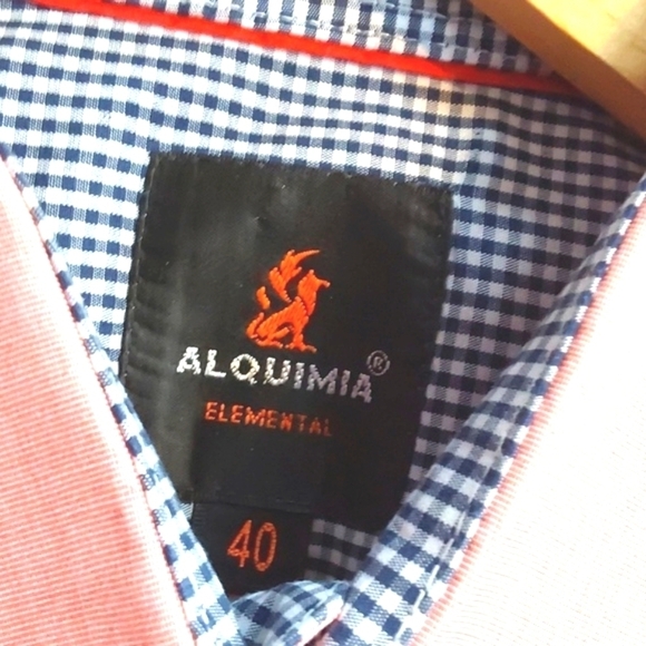 Alquima Elemental Mens Pink Buttondown Contrast Cuff Dress Shirt Preppy Sz.Large - Picture 10 of 11